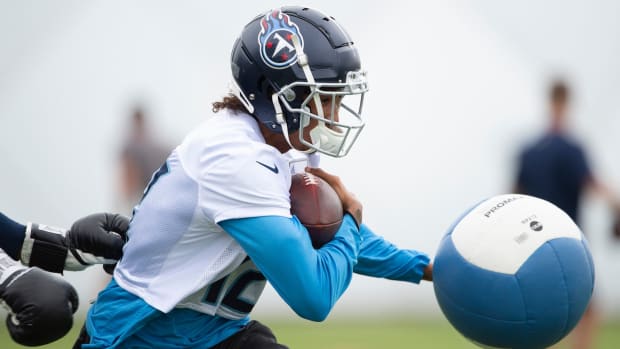 Tennessee Titans wide receiver Josh Reynolds (18) runs through drills during practice at Saint Thomas Sports Park Thursday, June 10, 2021 in Nashville, Tenn.